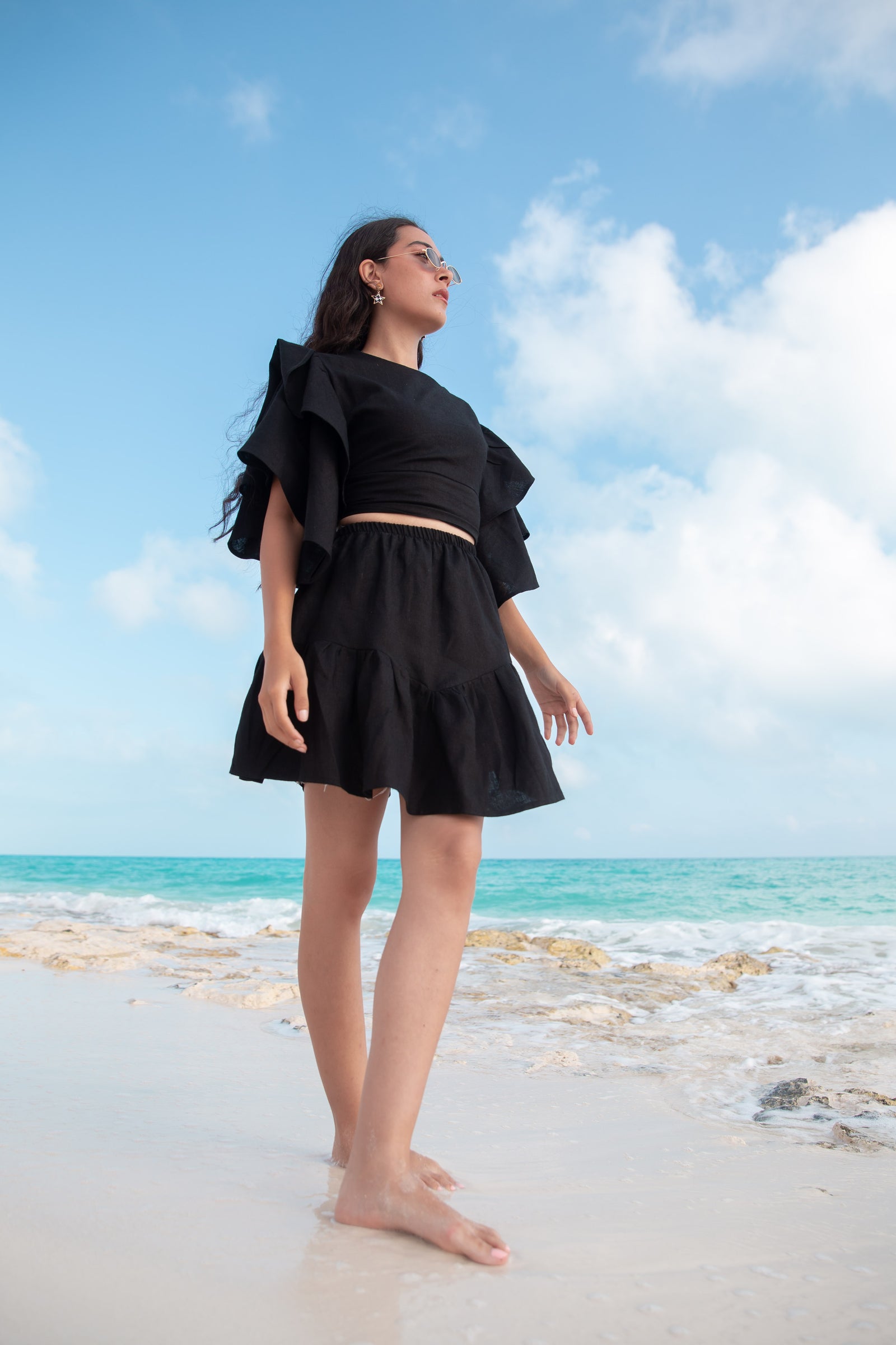 2 piece linen Dress - Black