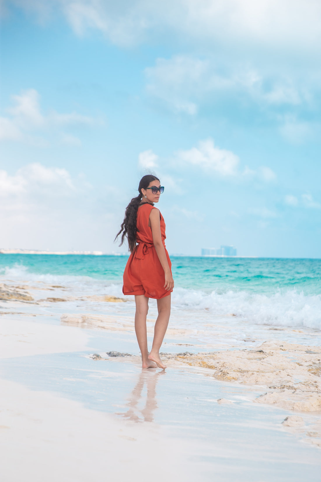 Sleeveless linen Jumpsuit - Orange