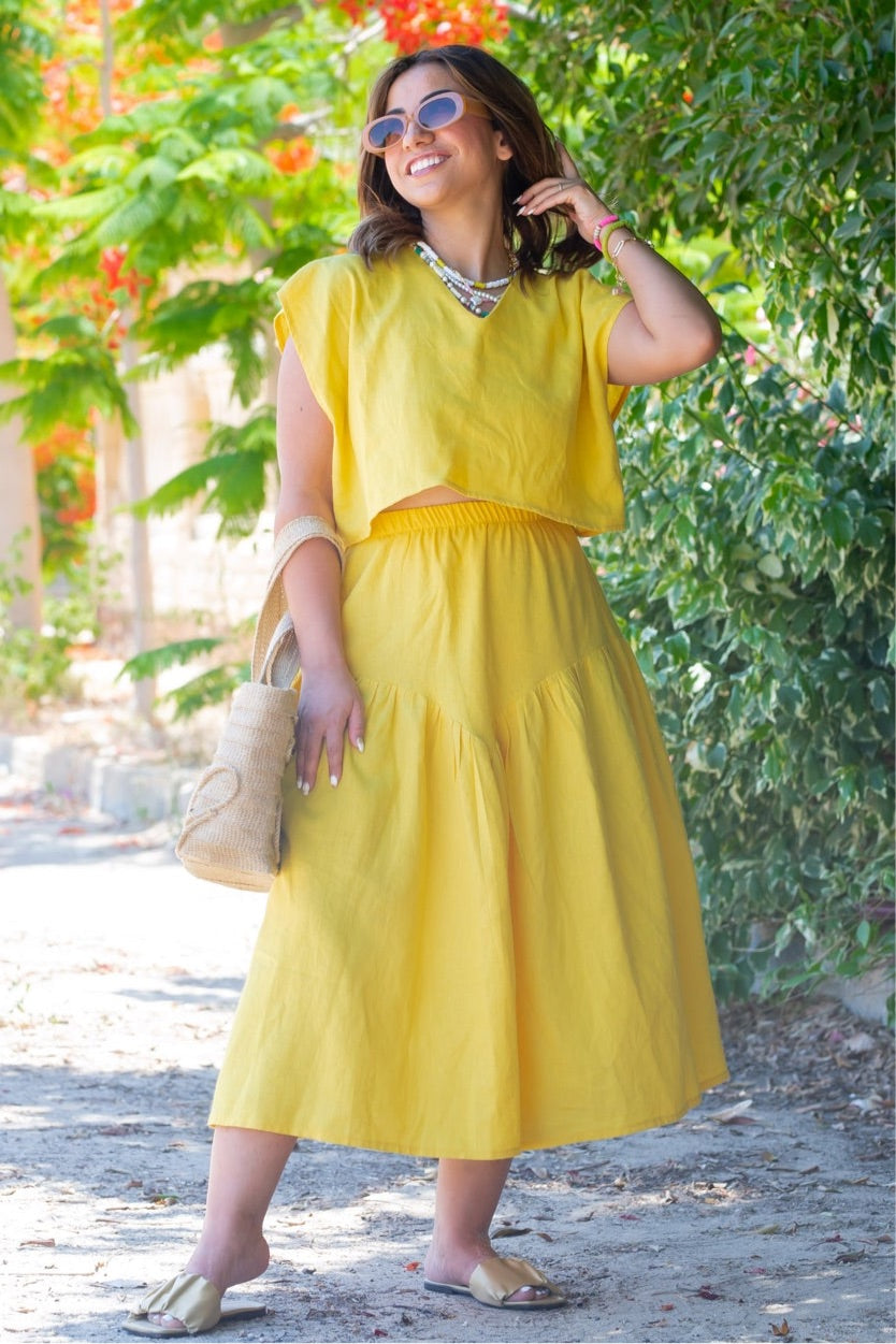 2 piece linen Dress -  Mustard