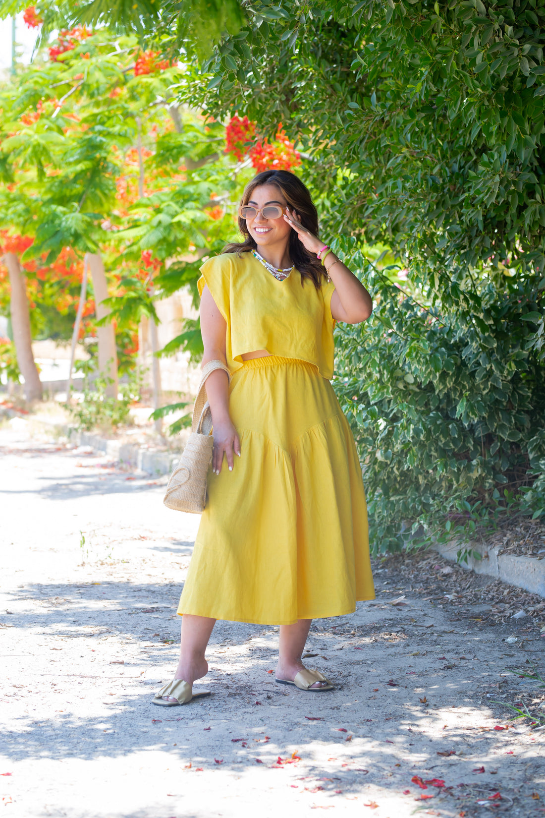 2 piece linen Dress -  Mustard
