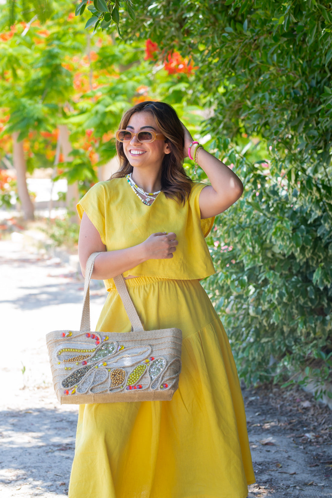 2 piece linen Dress -  Mustard