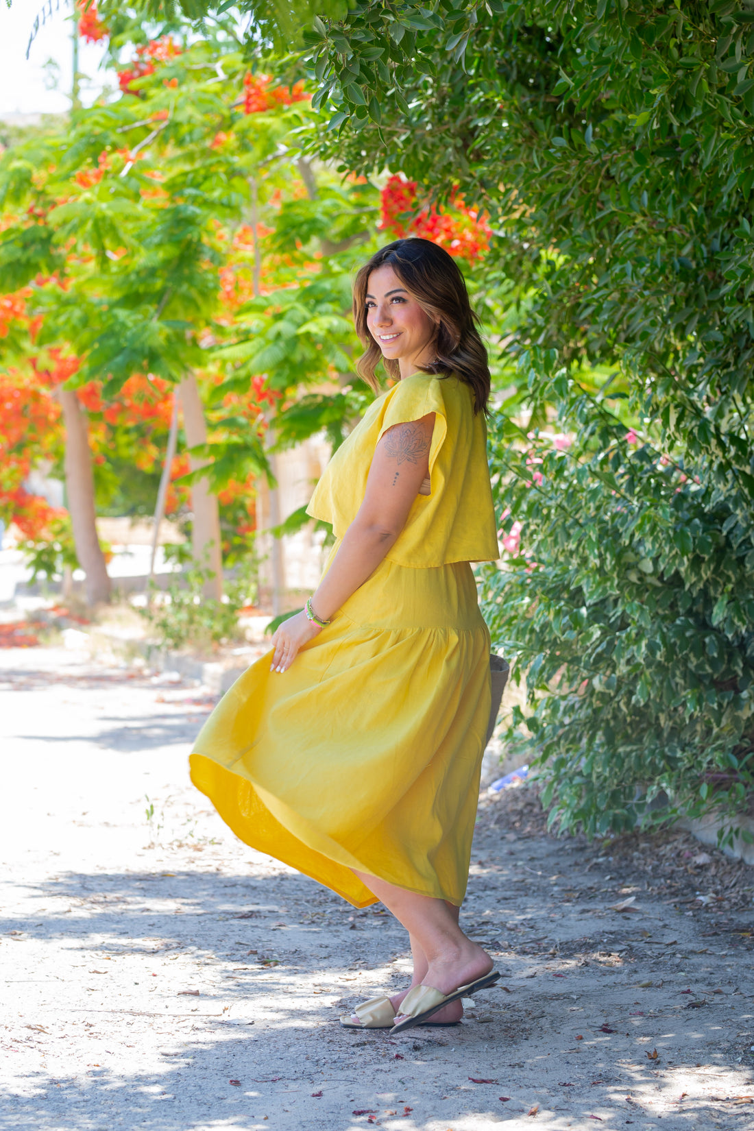 2 piece linen Dress -  Mustard