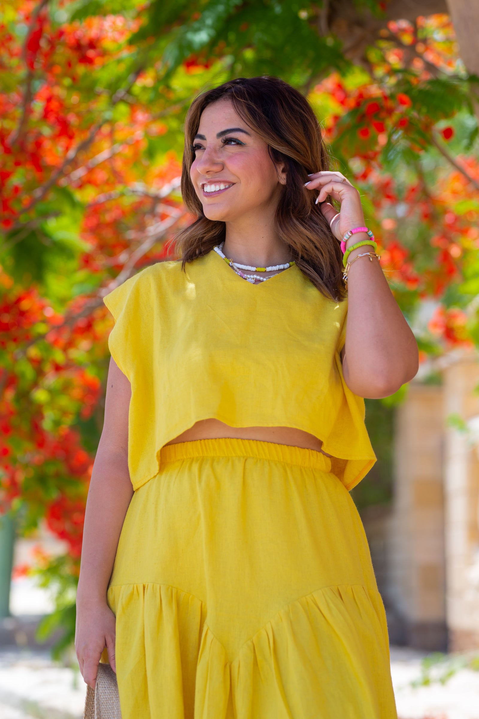 2 piece linen Dress -  Mustard