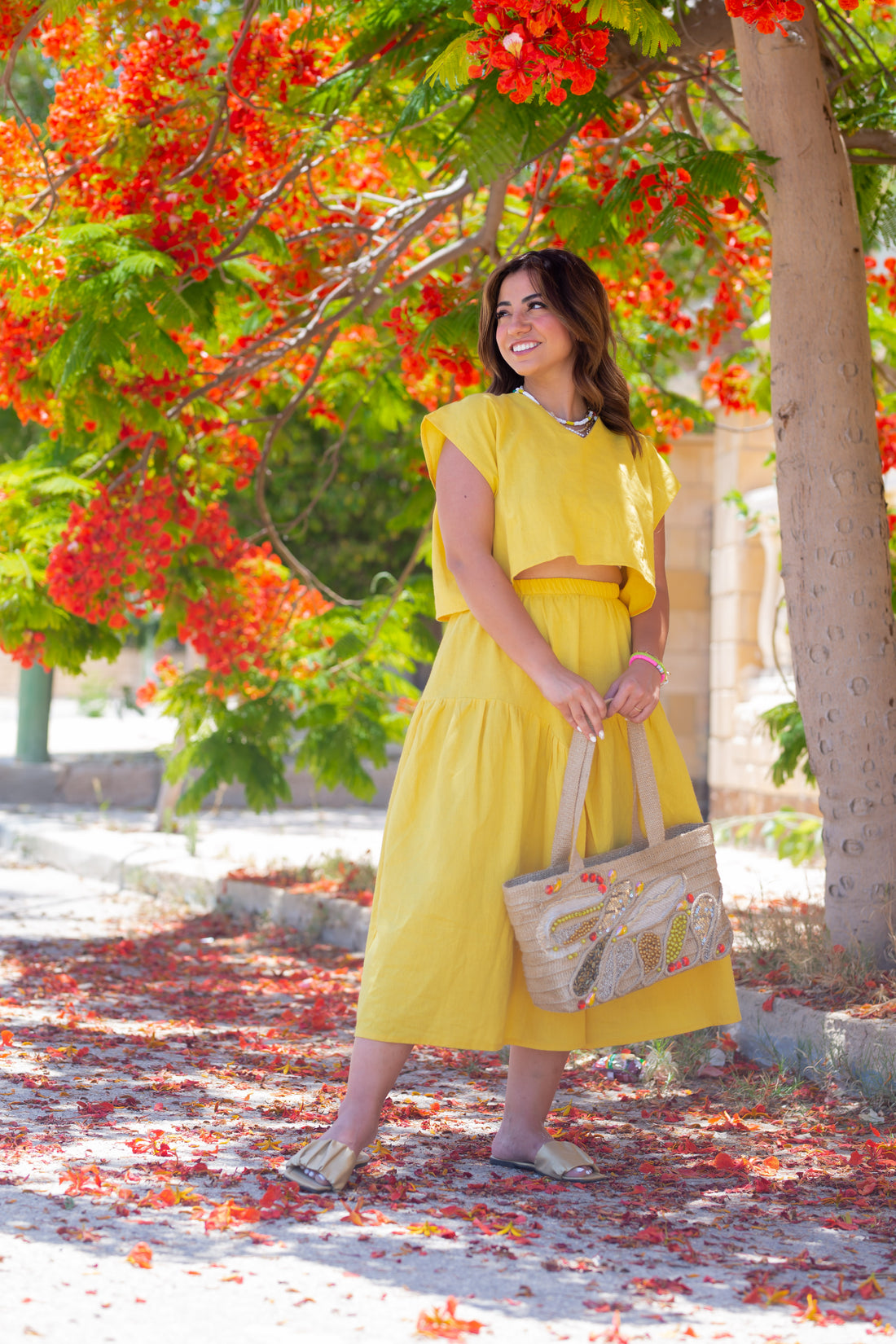 2 piece linen Dress -  Mustard