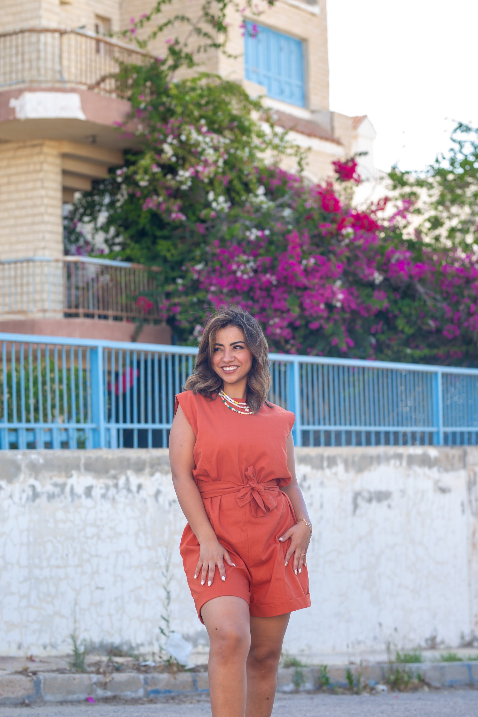 Sleeveless linen Jumpsuit - Orange