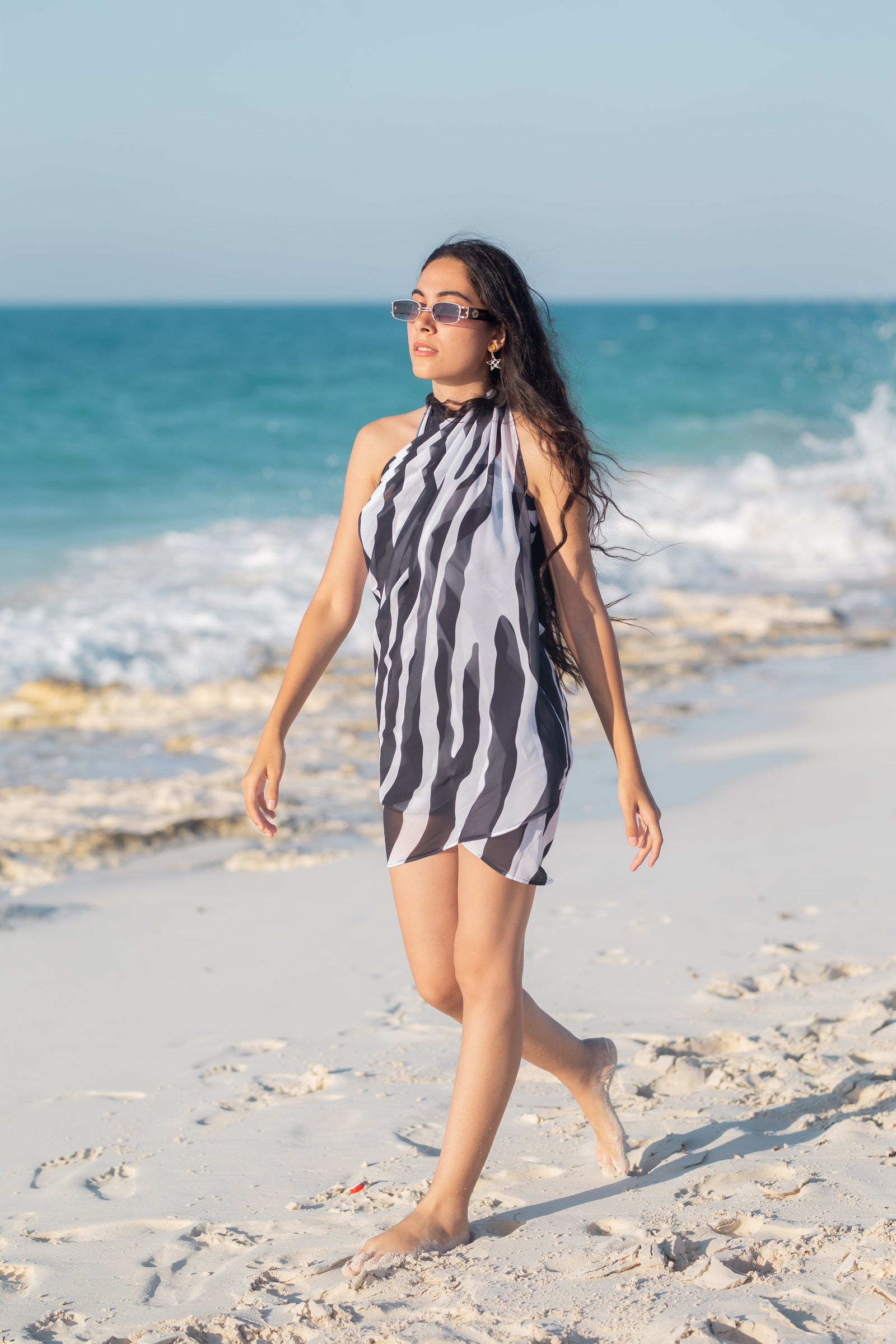 Tribal chiffon Beach Cover Up - black