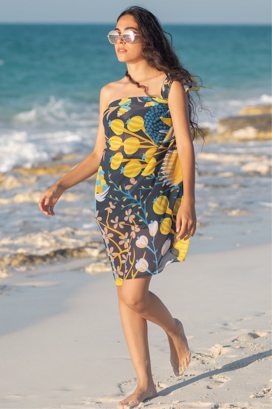 Lemon tree chiffon Beach Cover Up - Navy blue