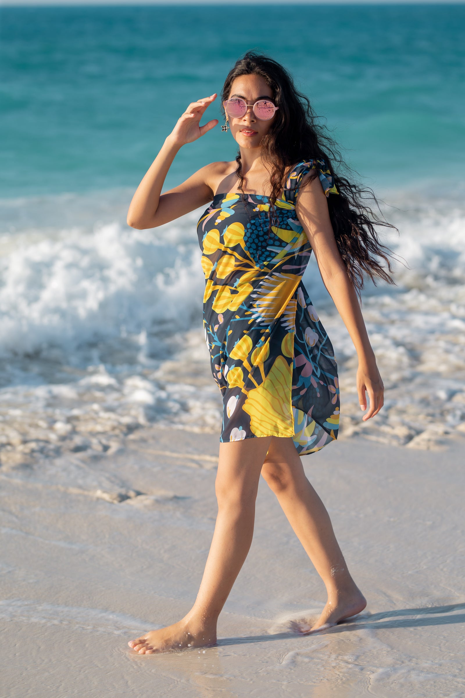 Lemon tree chiffon Beach Cover Up - Navy blue