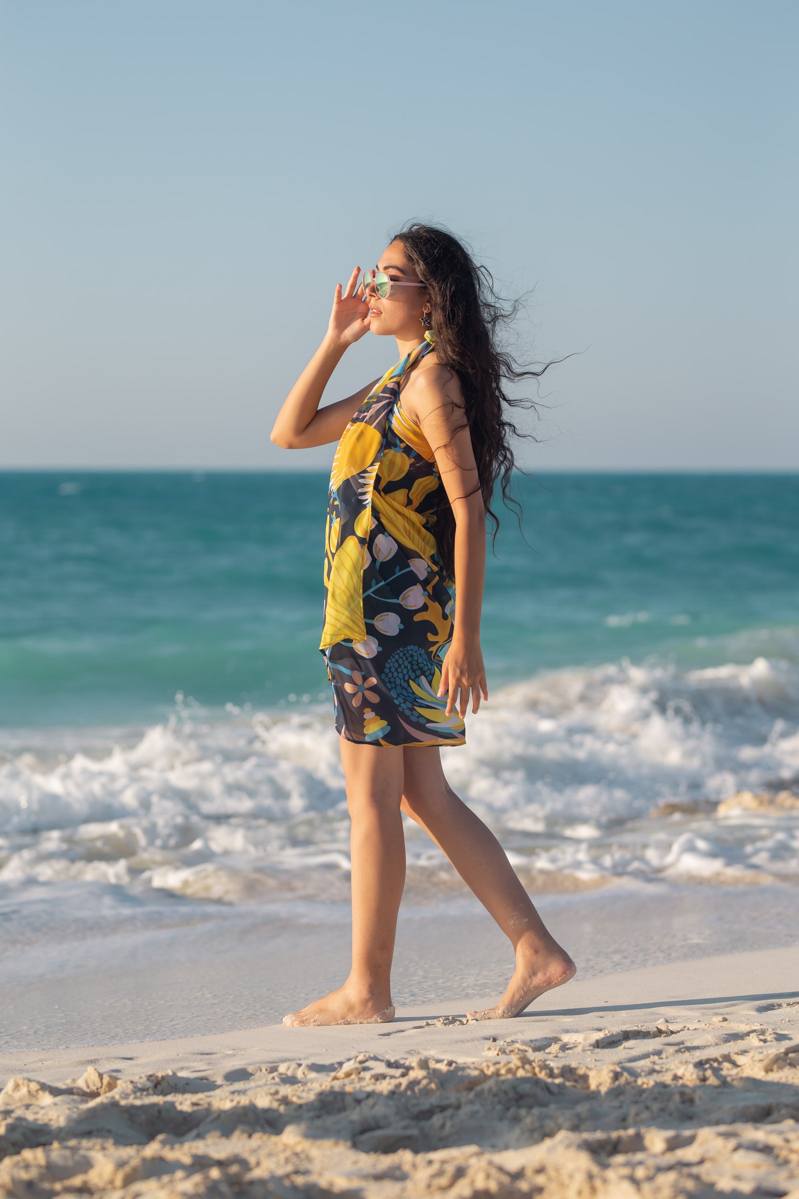 Lemon tree chiffon Beach Cover Up - Navy blue