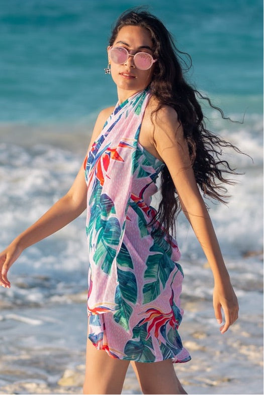 Tropical chiffon Beach Cover Up - pink